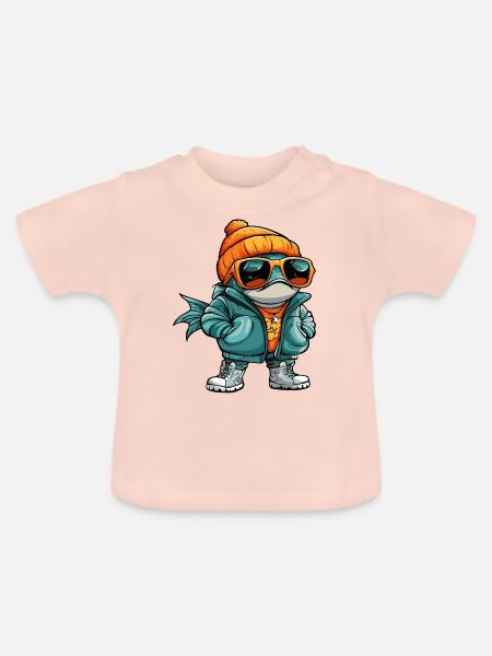 Piranha Fische Cool Comic - Baby Bio-T-Shirt mit Rundhals - Kristallrosa