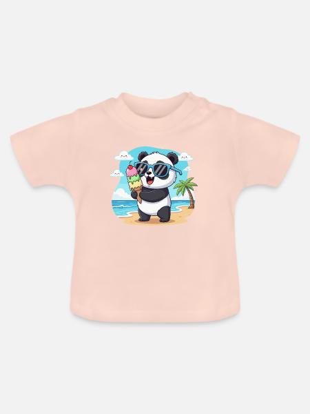 Panda am Strand mit Eiscreme - Baby Bio-T-Shirt mit Rundhals - Kristallrosa