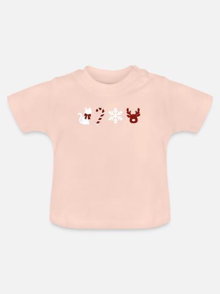 Weihnachtskatze & Rentier - Baby Bio-T-Shirt mit Rundhals - Kristallrosa