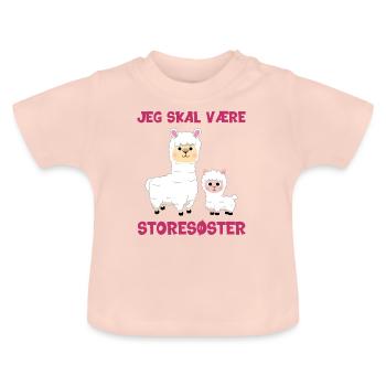 Jeg skal være storesøster alpaca gave fødsel - Økologisk T-shirt til baby, rund hals - krystalrosa - Foran