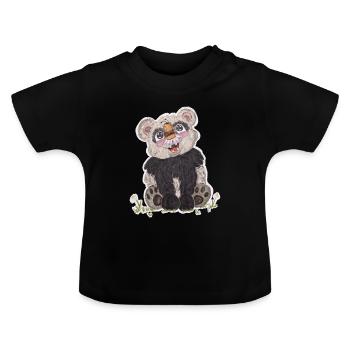 Panda et abeille - T-shirt bio col rond Bébé - noir - Devant
