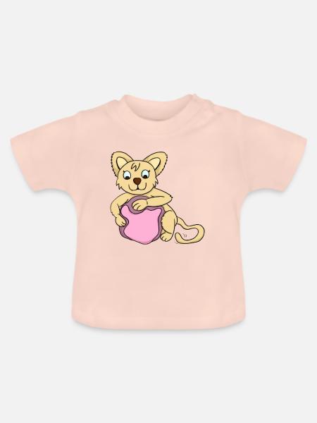 Kätzchen spielt mit Ball - Baby Bio-T-Shirt mit Rundhals - Kristallrosa