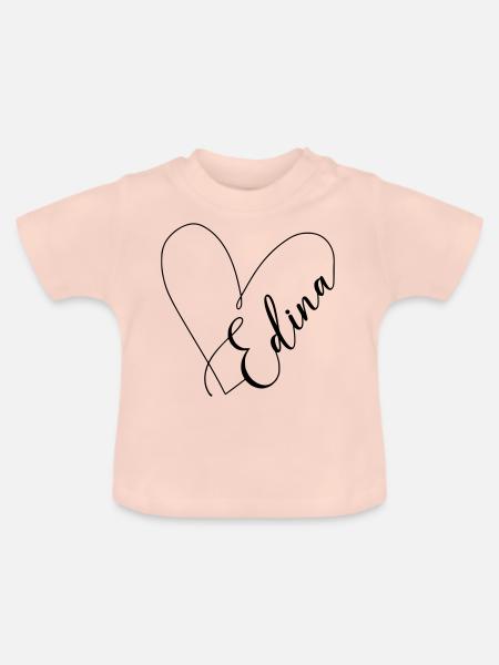 Edina Name Herzlinie - Baby Bio-T-Shirt mit Rundhals - Kristallrosa