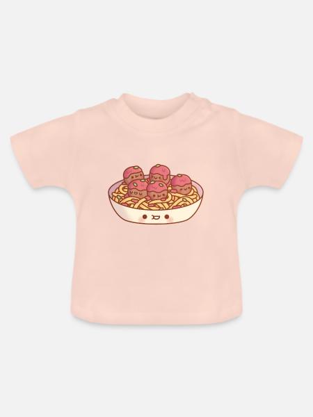 Süße Spaghetti und Fleischbällchen Pasta - Baby Bio-T-Shirt mit Rundhals - Kristallrosa