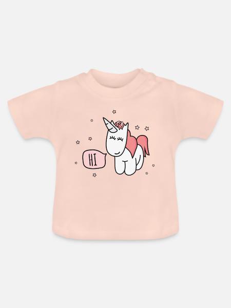Einhorn sagt Hi - Baby Bio-T-Shirt mit Rundhals - Kristallrosa