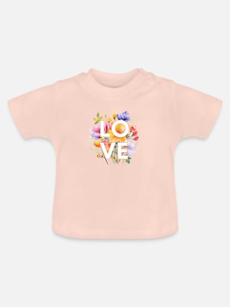 LOVE-BLUMEN-DESIGN, personalisierbar - Baby Bio-T-Shirt mit Rundhals - Kristallrosa