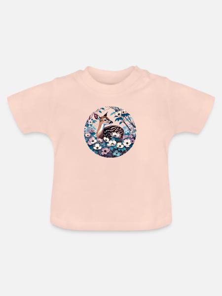 Rehkitz im Hartriegel - Baby Bio-T-Shirt mit Rundhals - Kristallrosa