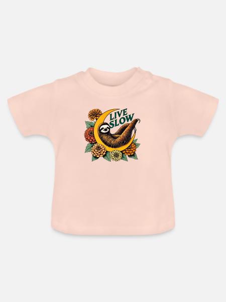 Lebe Slow Sloth - Baby Bio-T-Shirt mit Rundhals - Kristallrosa