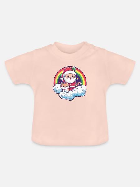 Katze Weihnachtsmann Regenbogen - Baby Bio-T-Shirt mit Rundhals - Kristallrosa