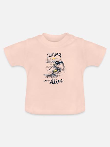 Surfen macht mich lebendig - Baby Bio-T-Shirt mit Rundhals - Kristallrosa