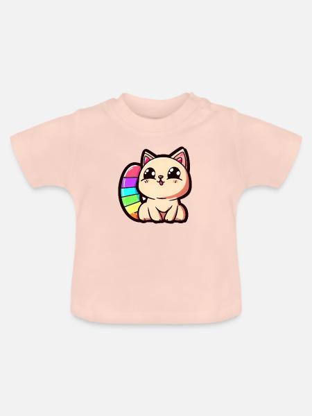 rainbow cat - Baby Bio-T-Shirt mit Rundhals - Kristallrosa