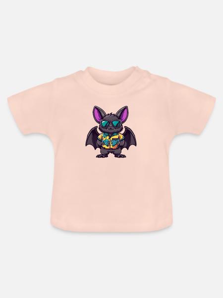 Fledermaus Comic Urlaub - Baby Bio-T-Shirt mit Rundhals - Kristallrosa