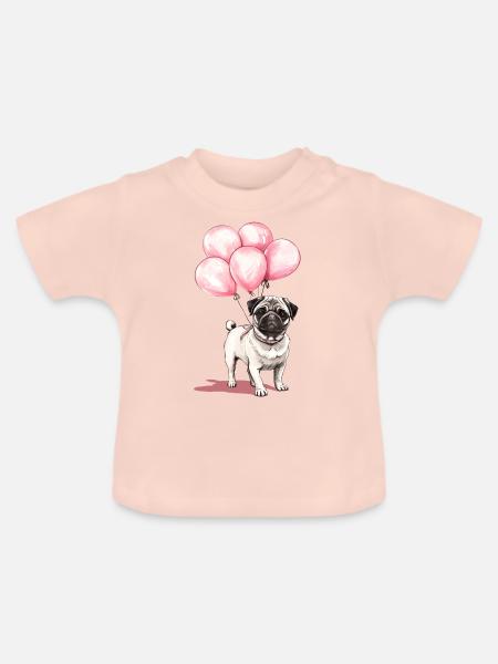 Mops und Luftballons - Baby Bio-T-Shirt mit Rundhals - Kristallrosa