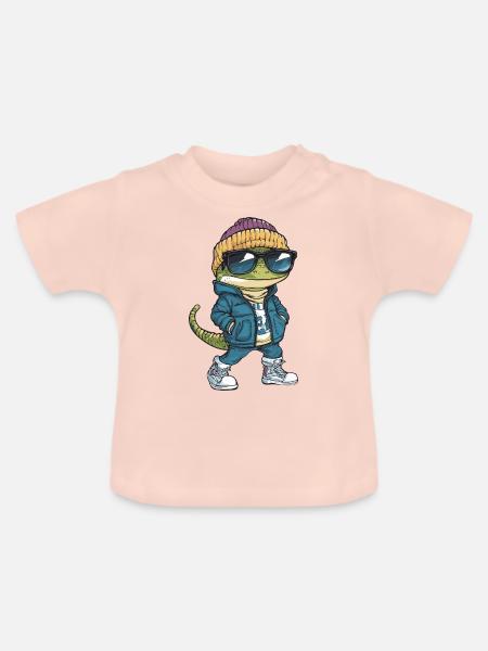 Echse Cool Comic - Baby Bio-T-Shirt mit Rundhals - Kristallrosa