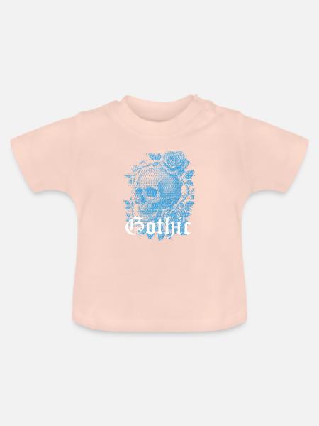 Gotischer Schädel mit Rosen - Baby Bio-T-Shirt mit Rundhals - Kristallrosa