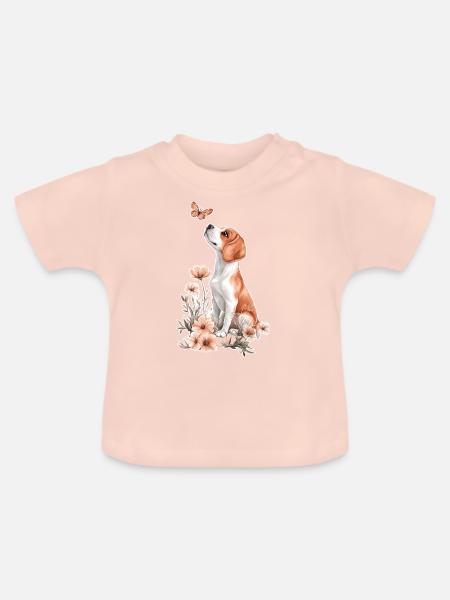 Beagle und Schmetterling - Baby Bio-T-Shirt mit Rundhals - Kristallrosa