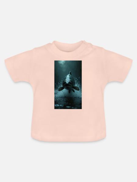Ein springender Lachs (Fisch) - Baby Bio-T-Shirt mit Rundhals - Kristallrosa