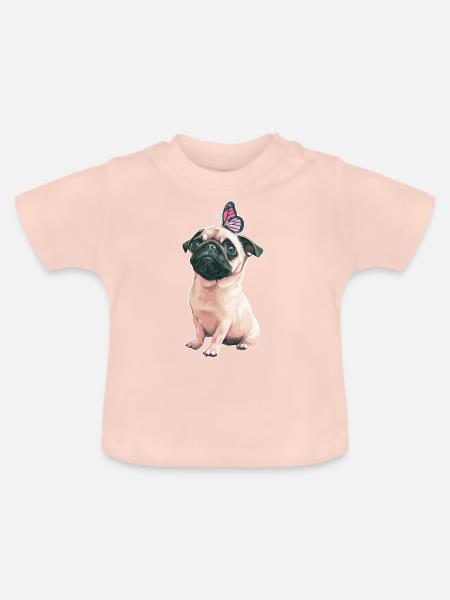 Mops mit Schmetterling - Baby Bio-T-Shirt mit Rundhals - Kristallrosa