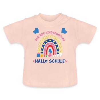 "Bye bye Kindergarten - Hallo Schule" Einschulung - Baby Bio-T-Shirt mit Rundhals - Kristallrosa - Vorne