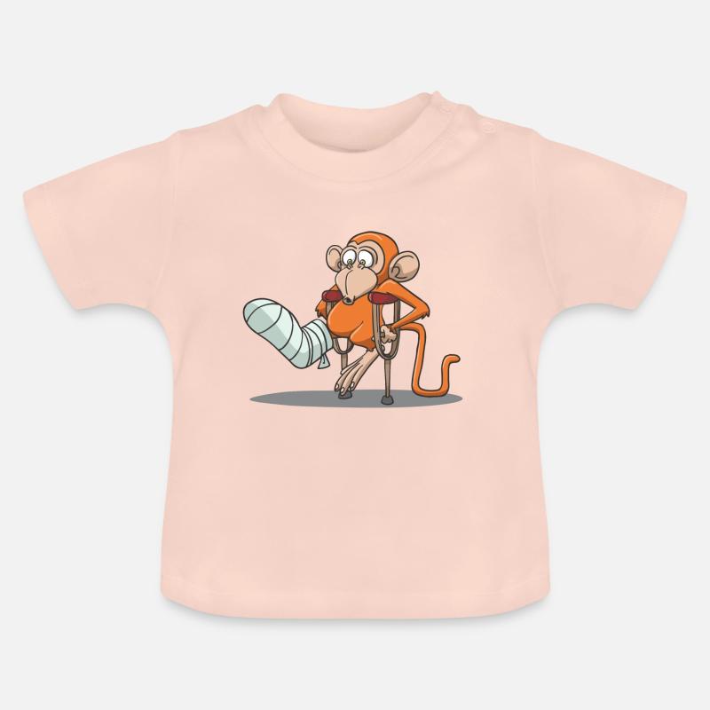 Idée cadeau béquilles accidentées avec jambe cassée - T-shirt bio col rond Bébé - rose cristal
