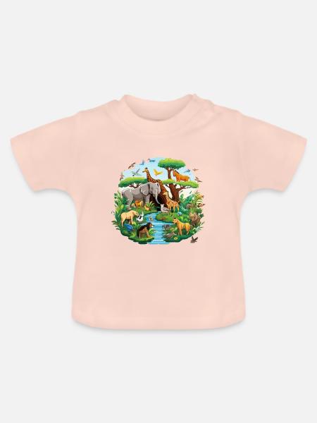 Dschungelpanorama der Tierwelt - Baby Bio-T-Shirt mit Rundhals - Kristallrosa