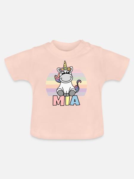 Mia Einhorn Name - Baby Bio-T-Shirt mit Rundhals - Kristallrosa
