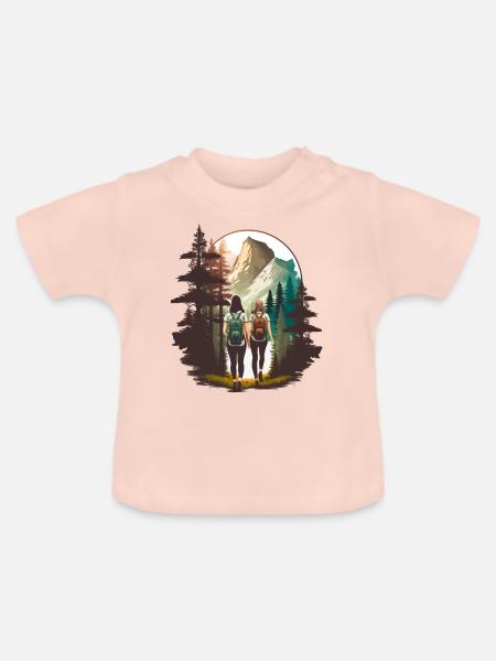 Wanderfreundinnen in den Bergen - Baby Bio-T-Shirt mit Rundhals - Kristallrosa