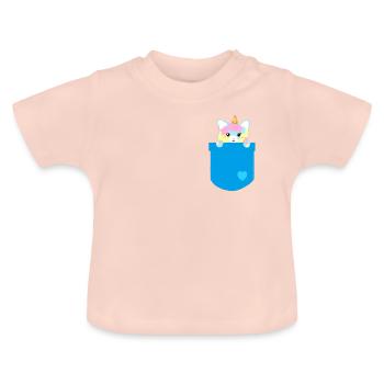 Chat de poche bleu - T-shirt bio col rond Bébé - rose cristal - Devant