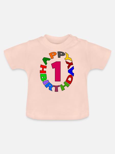 Happy Birthday 1 - Baby Bio-T-Shirt mit Rundhals - Kristallrosa