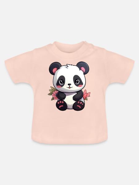 süßer Panda - Baby Bio-T-Shirt mit Rundhals - Kristallrosa