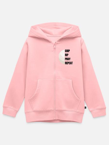 Grip Rip Pray Repeat – Golfslogan - Kinder Premium Organic Zip Hoodie - Rosa