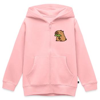 Niedliche Kapybara isst Blatt - Kinder Premium Organic Zip Hoodie - Rosa - Vorne - AI Model Kid Female (0cm)