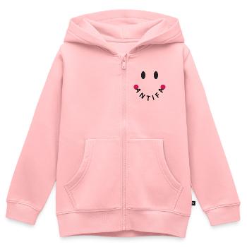 Original Antifa amical - Sweat Premium à capuche zippé enfant bio - rose - Devant - AI Model Kid Female (0cm)
