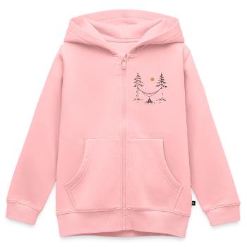 Nuit au clair de lune près du feu de camp avec hamac - Sweat Premium à capuche zippé enfant bio - rose - Devant - AI Model Kid Female (0cm)