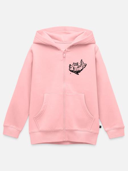 Fish-Ink-Art-Logo-ähnliche Umrisse - Kinder Premium Organic Zip Hoodie - Rosa
