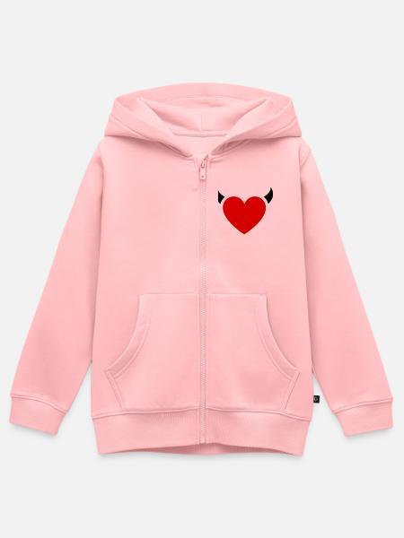 Teufelchen Herz Hörner - Kinder Premium Organic Zip Hoodie - Rosa