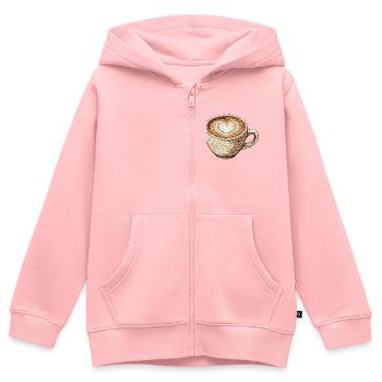 Bestickter Cappuccino – Kaffeeliebhaber (bedruckt) - Kinder Premium Organic Zip Hoodie - Rosa - Vorne - AI Model Kid Female (0cm)