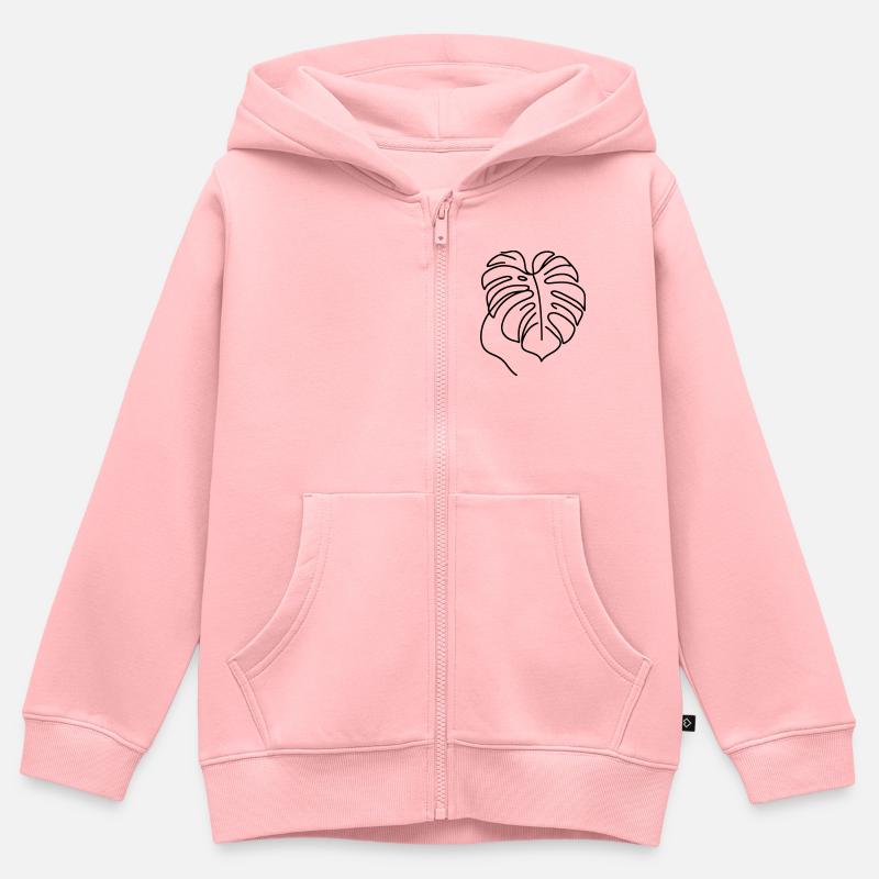 Monstera - Sweat Premium à capuche zippé enfant bio - rose