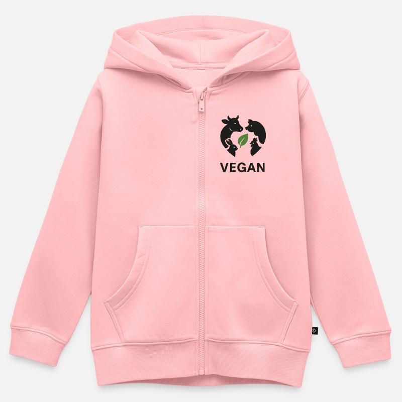 Végétalien - Sweat Premium à capuche zippé enfant bio - rose