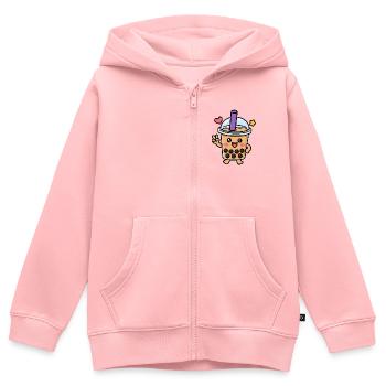 Personnage mignon de Kawaii Boba Bubble Tea - Sweat Premium à capuche zippé enfant bio - rose - Devant - AI Model Kid Female (0cm)