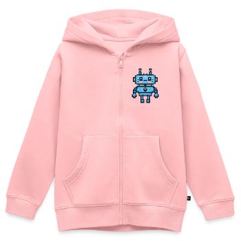 Robot pixel art - Sweat Premium à capuche zippé enfant bio - rose - Devant - AI Model Kid Female (0cm)