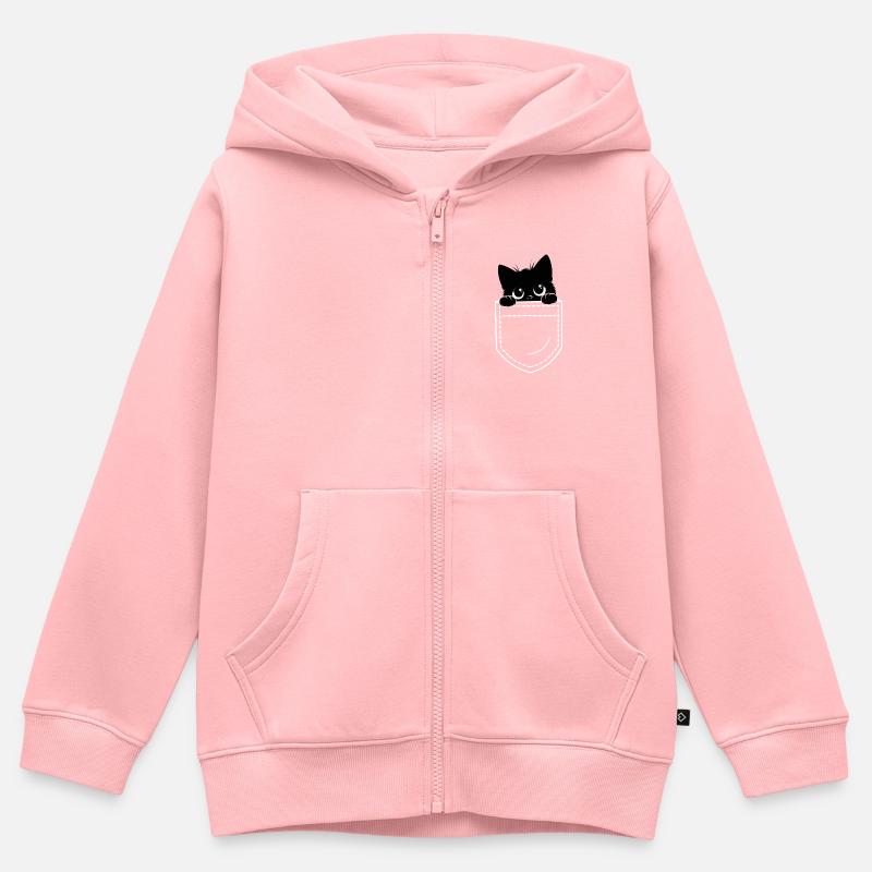 Chat noir - Sweat Premium à capuche zippé enfant bio - rose