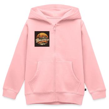 Bielefeld Merge – BUSE en design urbain - Sweat Premium à capuche zippé enfant bio - rose - Devant - AI Model Kid Female (0cm)