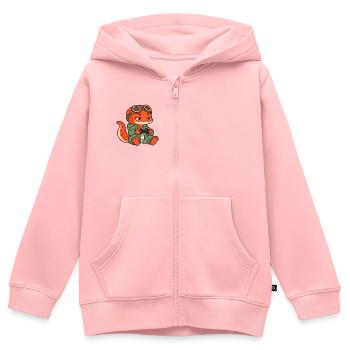 Schläfriger Gamer Salamander - Kinder Premium Organic Zip Hoodie - Rosa - Vorne - AI Model Kid Female (0cm)