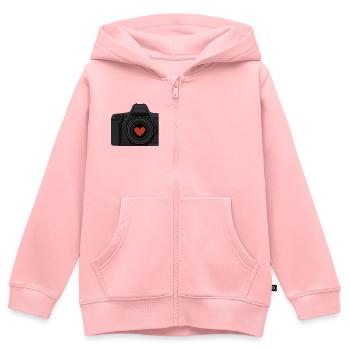 Fotoliebe-Kamera mit Herz für wahre Fotografiefans - Kinder Premium Organic Zip Hoodie - Rosa - Vorne - AI Model Kid Female (0cm)