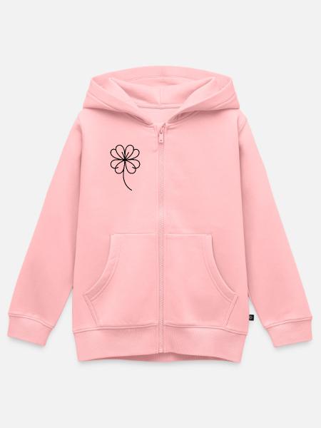 Vierblättriges Kleeblatt One Line Glückssymbol - Kinder Premium Organic Zip Hoodie - Rosa