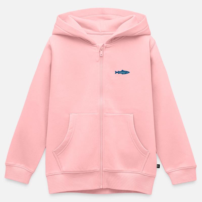 Truite brodée - Sweat Premium à capuche zippé enfant bio - rose