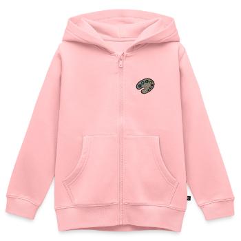 Palette de couleurs brodées - Sweat Premium à capuche zippé enfant bio - rose - Devant - AI Model Kid Female (0cm)