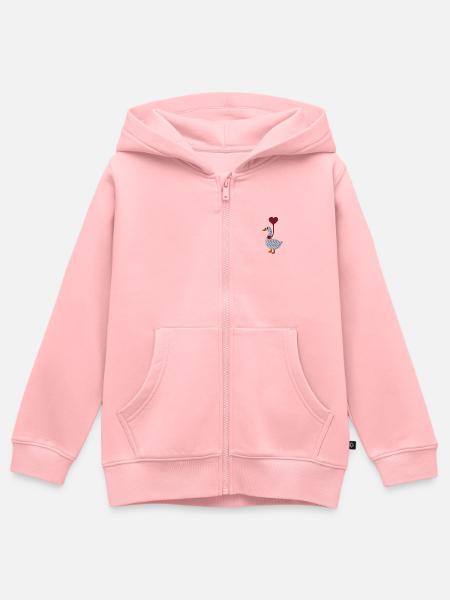 Gans mit Herzluftballon bestickt - Kinder Premium Organic Zip Hoodie - Rosa