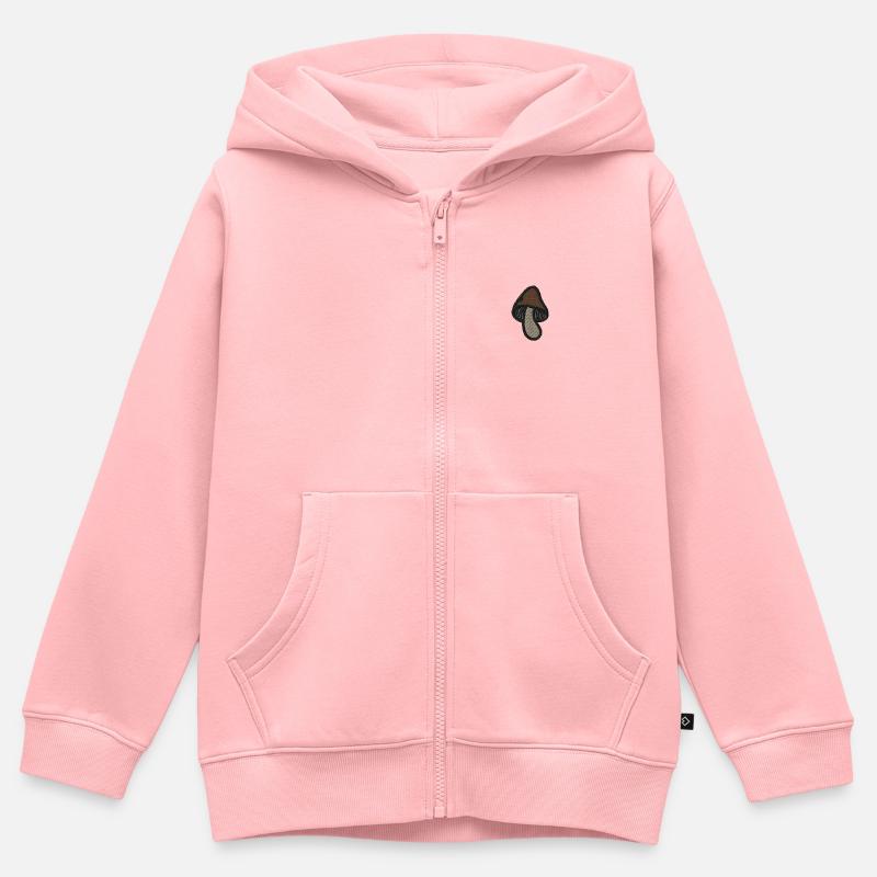 Champignon brodé - Sweat Premium à capuche zippé enfant bio - rose